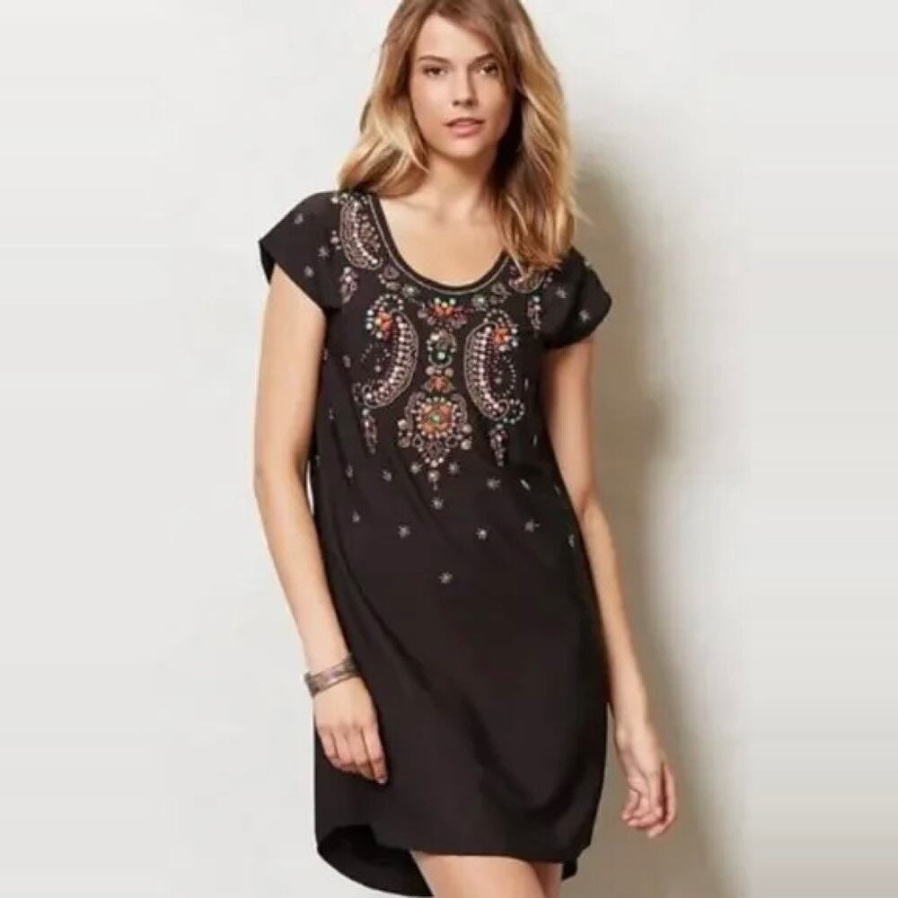 Anthropologie Yumi Chiaroscuro Beaded Shift Tunic Mini Dress size XL